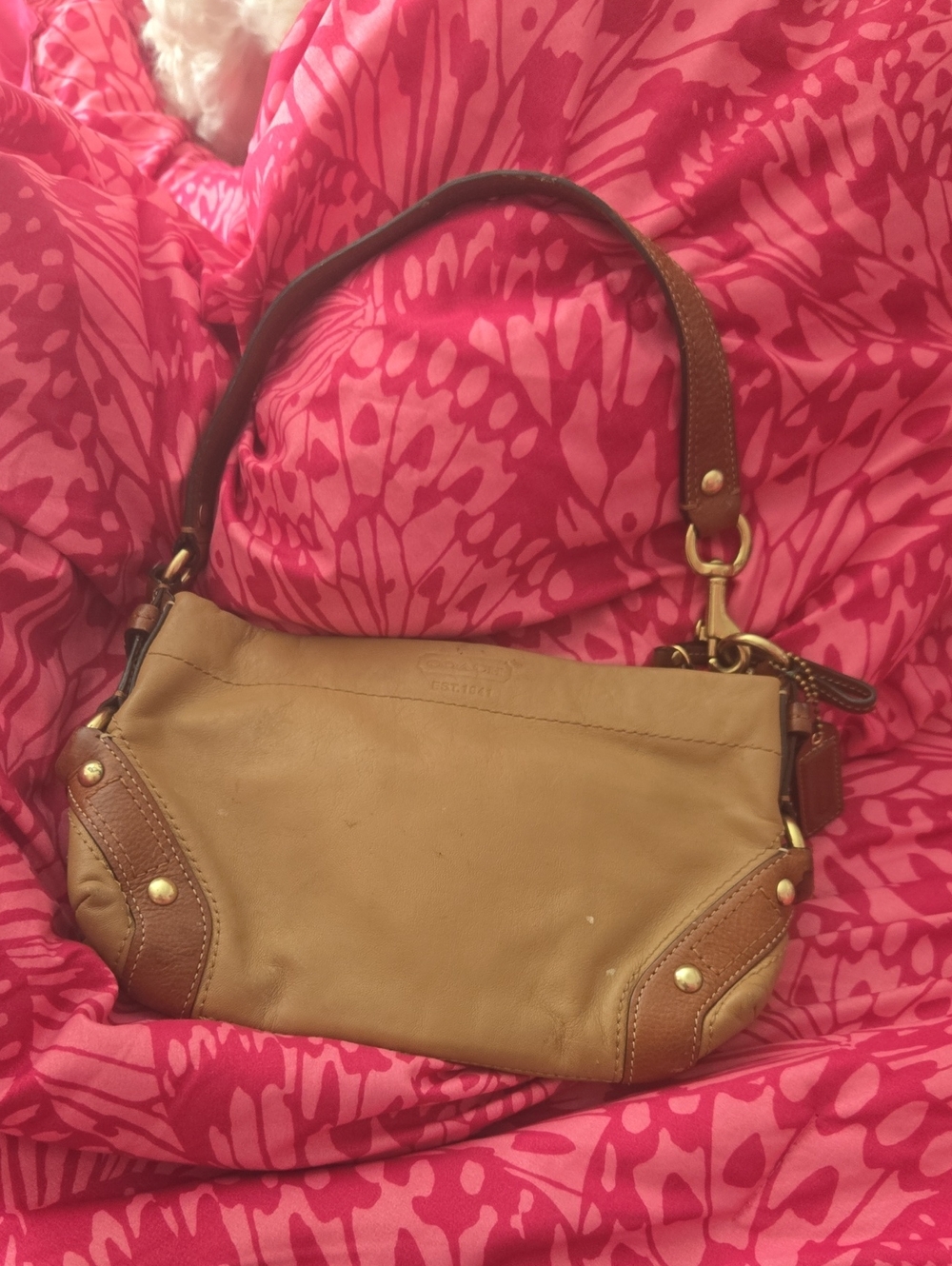 Coach Two-Tone Tan and Brown Leather Shoulder Bag